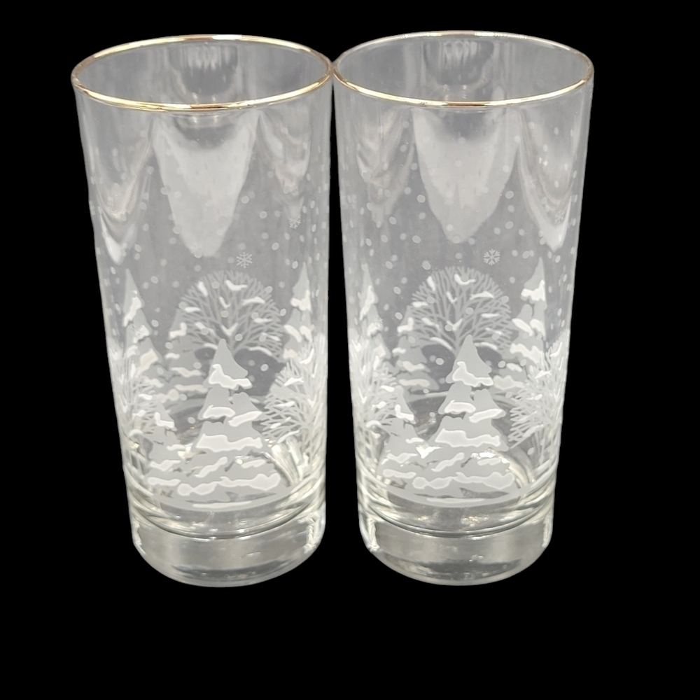 2 Libbey Arbys Christmas Winter Wonderland White Scene 16 Oz Glasses Rare Size